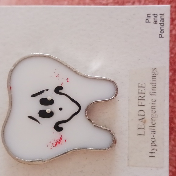 Switchables drop earrings pin pendant set stained glass tooth  white silver - Picture 2 of 9